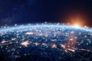 Global world telecommunication network connected around planet Earth, internet technology ki von speexx