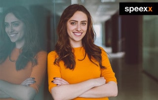 Speexx's branded logo with woman