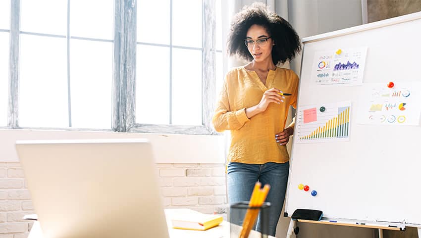 woman presenting at a digital event