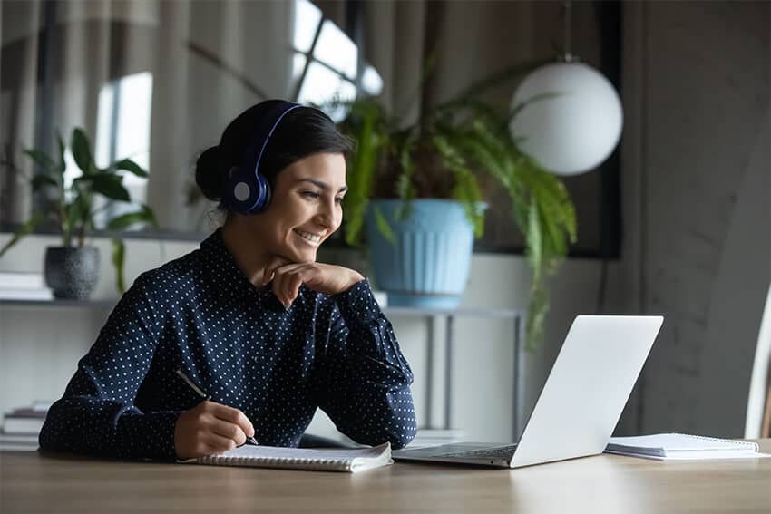 young professional woman attending a digital event