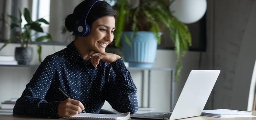 young professional woman attending a digital event