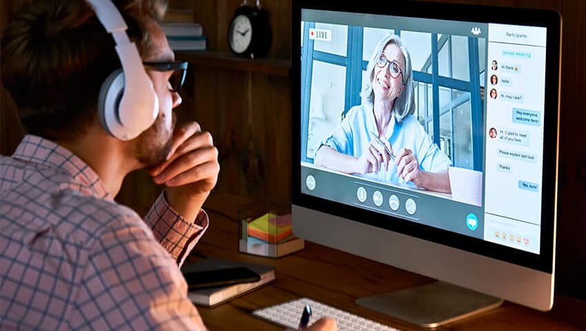 man doing a live virtual classroom