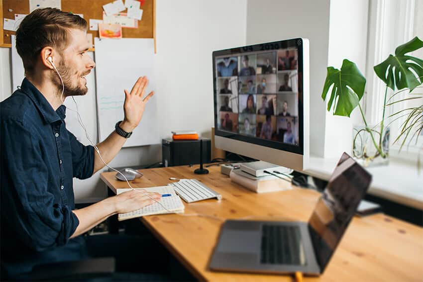 man in a virtual classroom