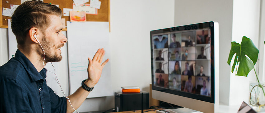 man in a virtual classroom