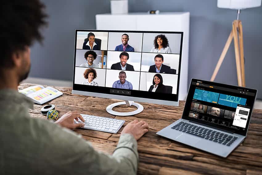 a man doing digital language training