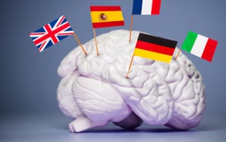 cervello con bandierine lingustiche