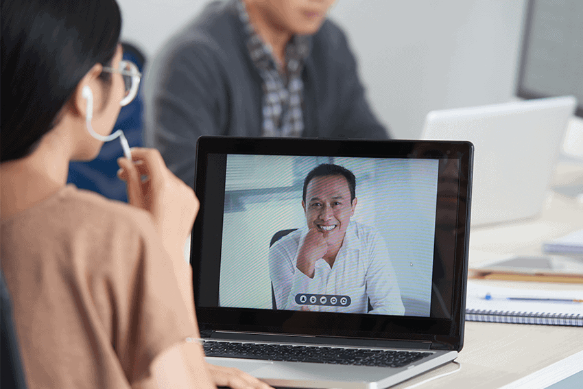 woman completing her video-based training